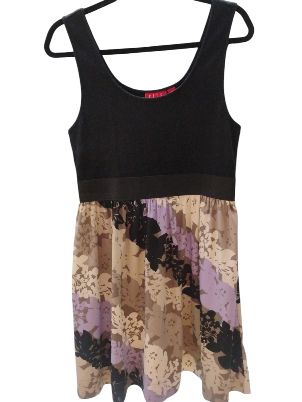 ELLE Black Tank Top Dress With Floral Print Skirt SZ M ❤️